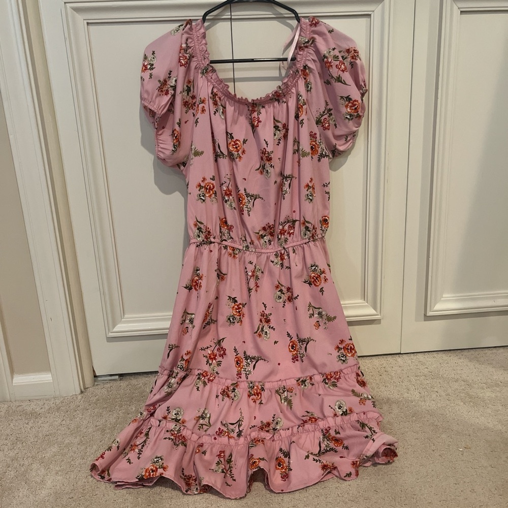Floral Pink Dress with Ruffle Hem